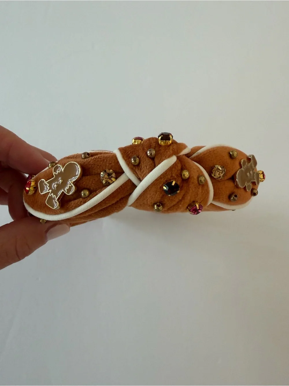 Lele Sadoughi Kids Brown Velvet Knotted Headband Gingerbread Charms Studs Festiv